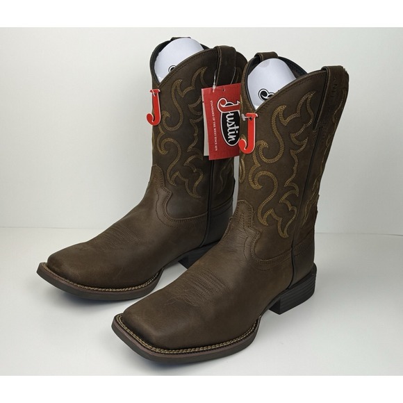 Justin Boots Other - Justin Square Toe Cowboy Leather Boots Men Size 8.5 2E Wide Brown Buffalo SW1001